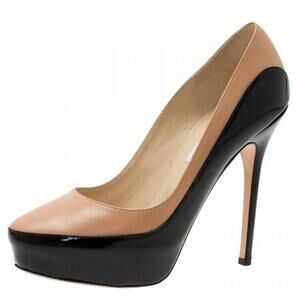 Jimmy Choo Two Tone Nude Black Sepia Heels Cosmic Pumps Stiletto 38.5